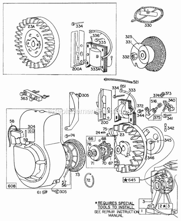 Flywheel Blower Hsg Elect Diagram and Parts List for 060102-9400-25  Briggs and Stratton Engine